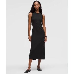 Lululemon All Aligned Ribbed Midi Dress Black Sleeveless Size 14
